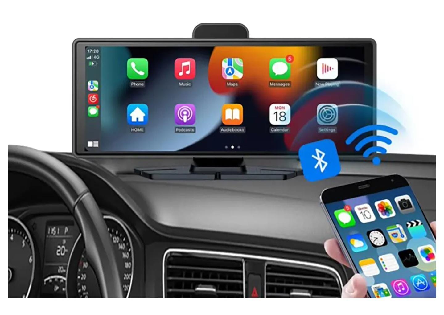 1-01AXO AAA KAMERALI Kablosuz CarPlay & Android Auto Araç Kamerası | 4K Ön + 1080P Arka Kamera | FM & Bluetooth Destekli