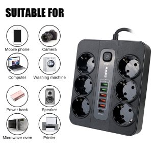 10A(MAX) 6LI PRİZ 5Lİ USB AKIM KORUMALI 3000W TEPKİ SÜRESİ:1ns USB ÇIKIŞI 4,2A  Q3 3,0 ÇIKIŞ 5V/3,6A,9V/2A,12V/1,5A