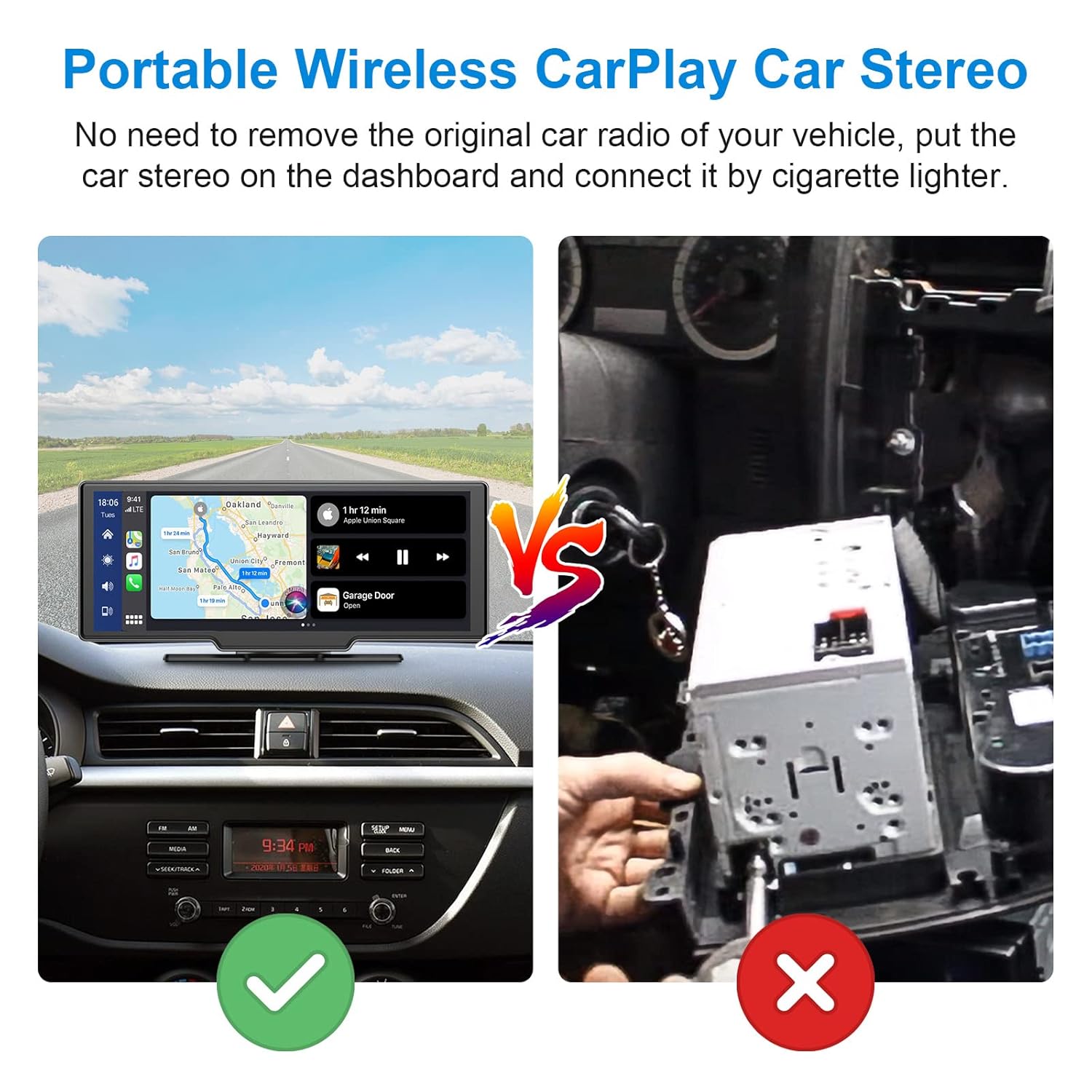 1-01AXO AAA Taşınabilir Araba Radyosu, Kablosuz Carplay ve Android Otomobil, Ön Kamera, Geri Sürüş Kamerası, IPS Dokunmatik Ekran, Döngü Kayıt, Otomobil ve Kamyon için Dijital Medya Alıcısı, 64G - Görsel 4