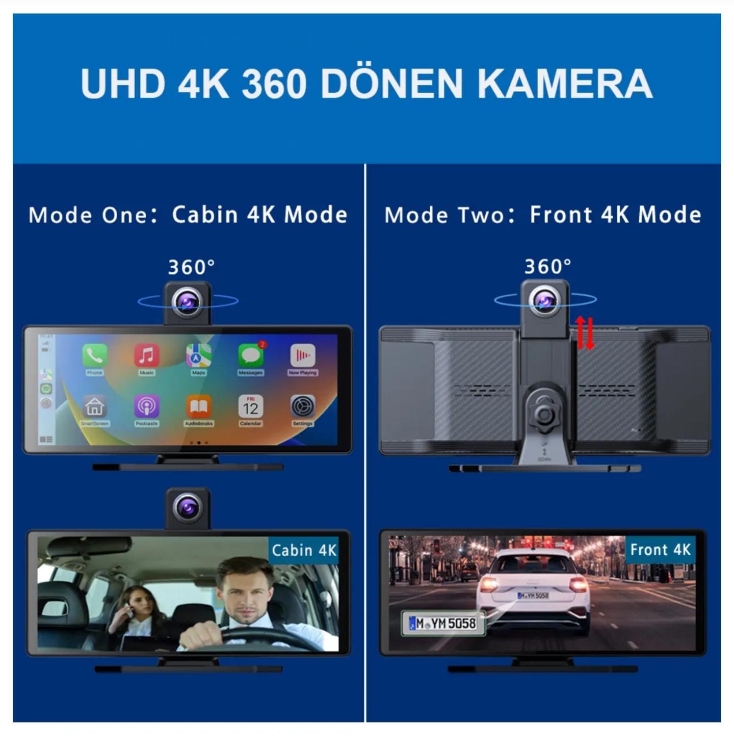 1-01AXO AAA KAMERALI Kablosuz CarPlay & Android Auto Araç Kamerası | 4K Ön + 1080P Arka Kamera | FM & Bluetooth Destekli - Görsel 2