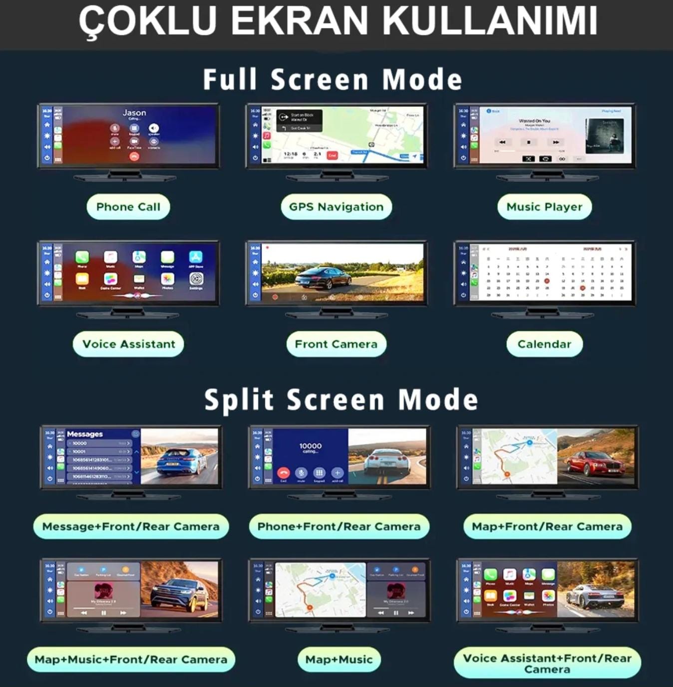 1-01AXO AAA KAMERALI Kablosuz CarPlay & Android Auto Araç Kamerası | 4K Ön + 1080P Arka Kamera | FM & Bluetooth Destekli - Görsel 10