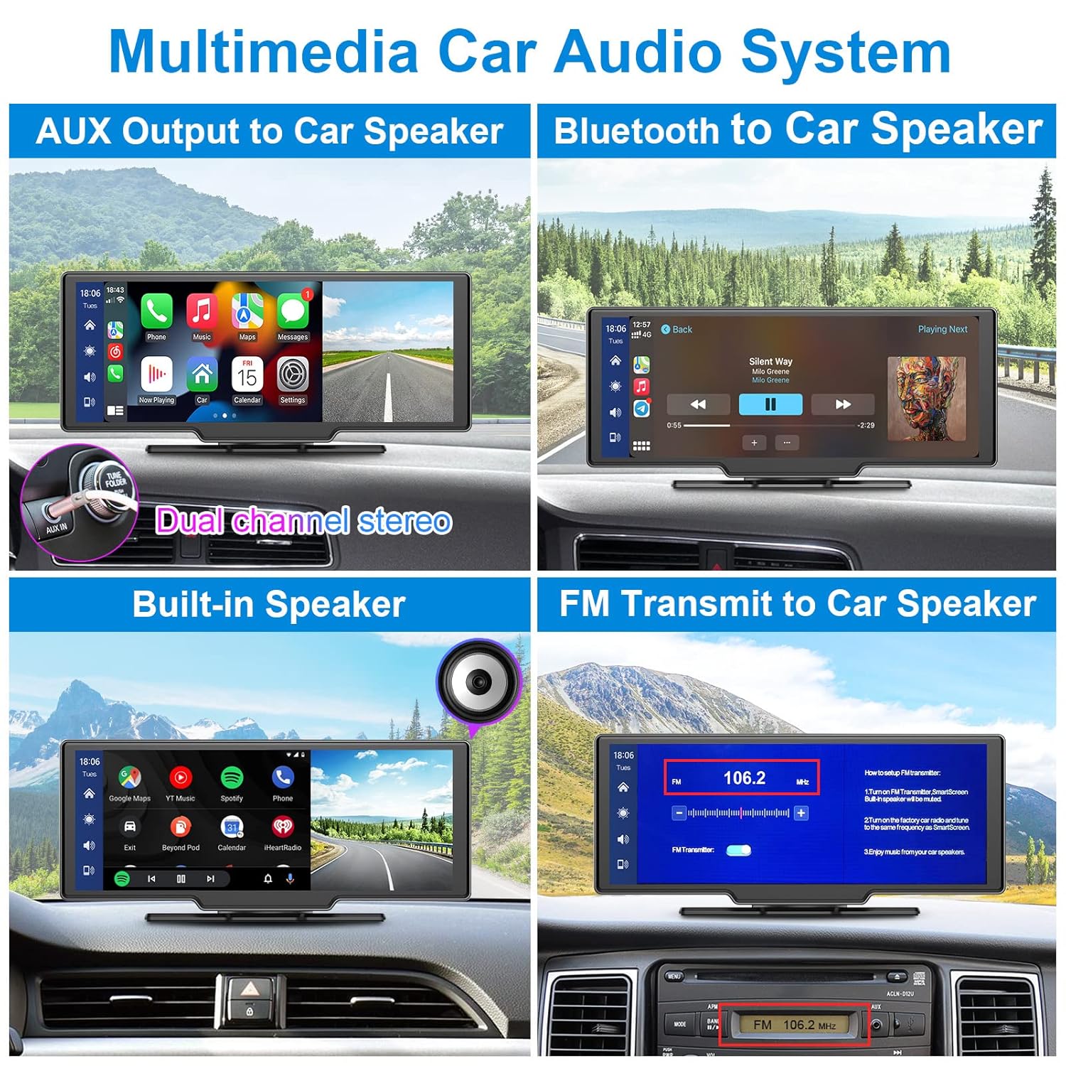 1-01AXO AAA Taşınabilir Araba Radyosu, Kablosuz Carplay ve Android Otomobil, Ön Kamera, Geri Sürüş Kamerası, IPS Dokunmatik Ekran, Döngü Kayıt, Otomobil ve Kamyon için Dijital Medya Alıcısı, 64G - Görsel 5