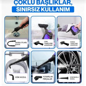 1-1 9 İN 1 1350W 550ML KAPASİTE 3MT KABLO 120' EV MUTFAK OFİS ARAÇ İÇİ OTEL BUHARLI TEMİZLEME MAKİNASI