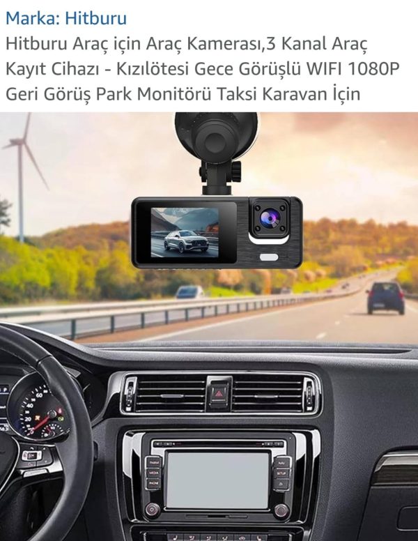 1-01AXO HD 1080P Full HD FHD GECE GÖRÜŞ 3 CAMERA  DÖNGÜ KAYDI G-SENSOR RECORDİNG 3,0HD DİSPLAY REAR VİEW - Görsel 2