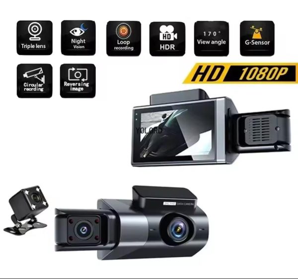 1-01AXO HD 1080P Full HD FHD GECE GÖRÜŞ 3 CAMERA  DÖNGÜ KAYDI G-SENSOR RECORDİNG 3,0HD DİSPLAY REAR VİEW - Görsel 3
