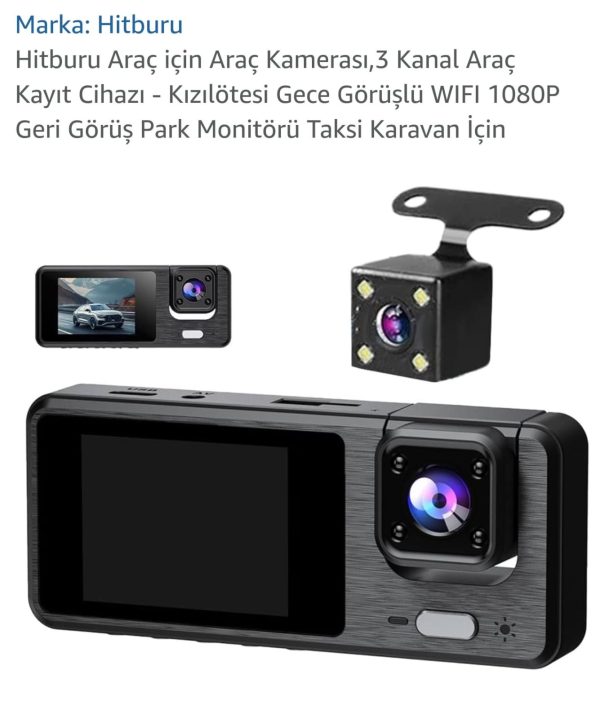 1-01AXO HD 1080P Full HD FHD GECE GÖRÜŞ 3 CAMERA  DÖNGÜ KAYDI G-SENSOR RECORDİNG 3,0HD DİSPLAY REAR VİEW - Görsel 4