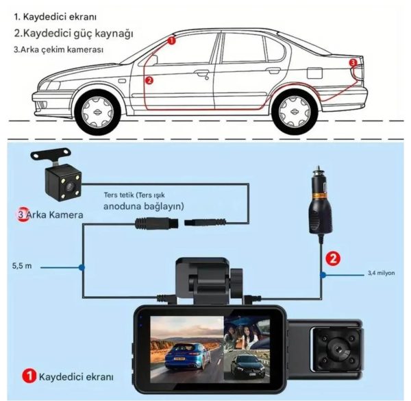1-01AXO HD 1080P Full HD FHD  DÖNGÜ KAYDI G-SENSOR RECORDİNG 3,0HD DİSPLAY REAR VİEW - Görsel 7