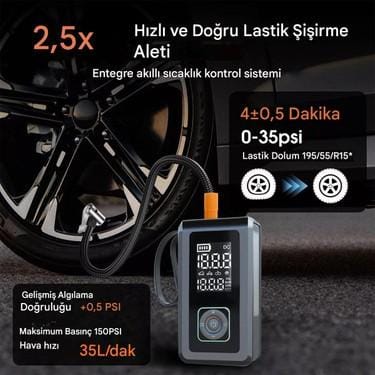 1-01AXO Q7 1-Çok fonksiyonlu ump Starter / 8000mAh 150ps lcd display -led-sos led powerbank lastik şişirme akü takviye - Görsel 2