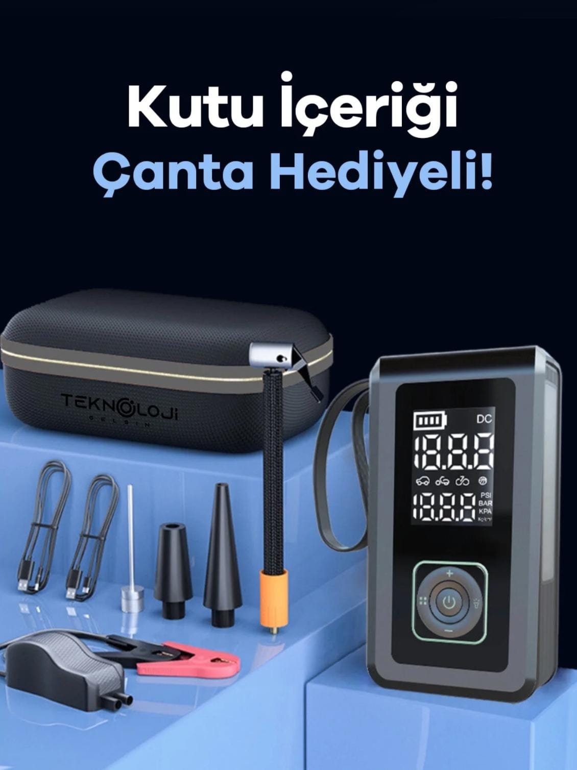 1-01AXO Q7 1-Çok fonksiyonlu ump Starter / 8000mAh 150ps lcd display -led-sos led powerbank lastik şişirme akü takviye