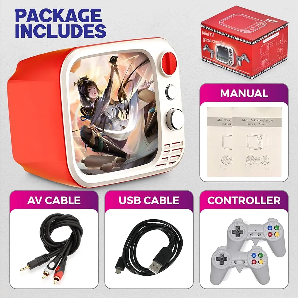 TV GAME BOX Arcade TV 3.5" Mini Retro Oyun Konsolu - İki Kişilik Oynanabilir TV Konsolu ve Gerçekçi Oyun Deneyimi ve Ses - 700+ Klasik Video Oyunu - H7 (Kırmızı) - Görsel 6