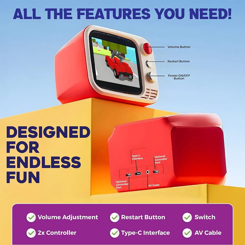 TV GAME BOX Arcade TV 3.5" Mini Retro Oyun Konsolu - İki Kişilik Oynanabilir TV Konsolu ve Gerçekçi Oyun Deneyimi ve Ses - 700+ Klasik Video Oyunu - H7 (Kırmızı) - Görsel 2