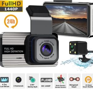 Dahili Ekrana Sahip 1440P Araç Kamerası Ve Geri Görüş Kamerası Seti