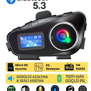 Q58 Max İnterkom Motosiklet Kask Kulaklık – Bluetooth 5.3 | FM Radyo | SD Kart | EQ Destekli